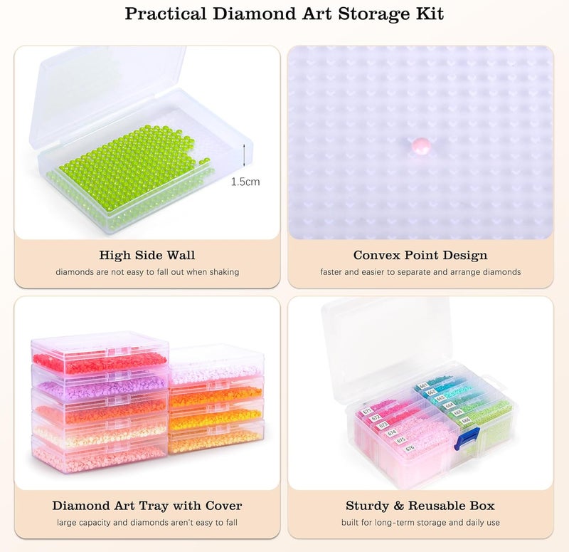 PP OPOUNT 12PCS 2-in-1 Diamond Art Storage Trays with Lids, Convex Bottom Diamond Painting Storage Organizer Box, Spill-Proof Diamond Art Accessories for Sorting & Line-Up, Christmas Craft Gift for Crafters - Image 5